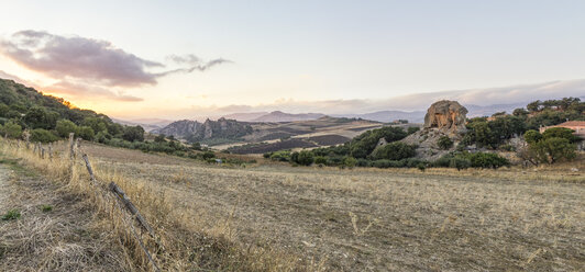 Italy, Sicily, Enna, panoramic view over landscape at dusk - MAMF00608
