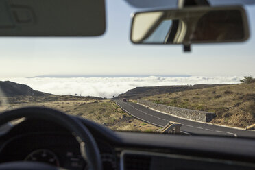 Spain, Canary Islands, La Gomera, view out of a windscreen to a cloud cover over the Atlantic - MAMF00629