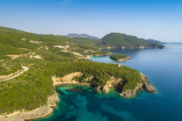 Greece, aerial view of coastal landscape of Syvota near Mega Drafi Beach - TAMF01349