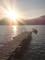 Italy, Veneto, Lake Garda, Brenzone sul Garda, jetty, sunset - LVF07971