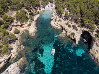 Spain, Mallorca, Aerial view of bay Cala Falco and Cala Bella Donna - AMF06943