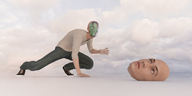Robot man searching for removable face mask - BLEF00672