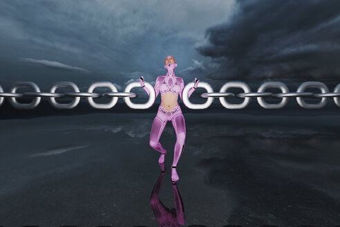 Pink android woman linking chains - BLEF00873