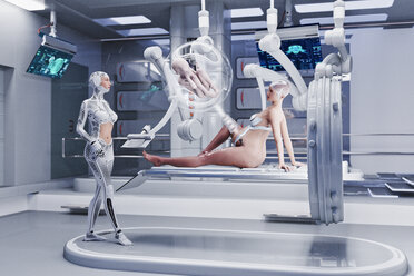 Futuristic nurses examining expectant mother - BLEF00913