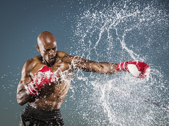 Water splashing on black boxer punching - BLEF01025