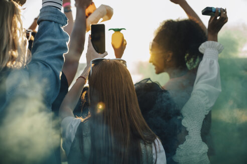 Rückansicht von gemeinsam tanzenden Freunden auf einem Musikfestival - MASF12041