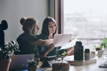 Selbstbewusste Unternehmerinnen, die während einer Sitzung im Sitzungssaal im Büro über Dokumente diskutieren - MASF12349