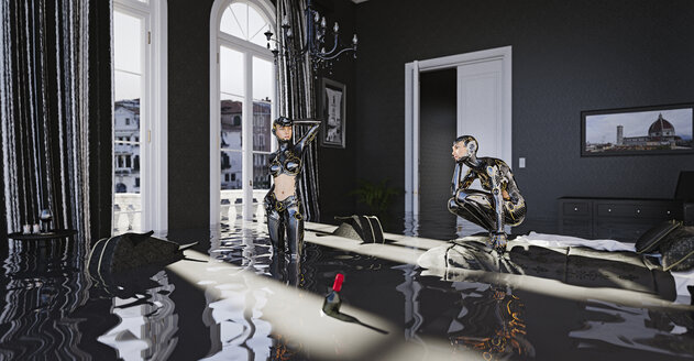 Cyborgs standing in flooded bedroom - BLEF01343