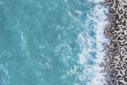 Portugal, Algarve, Sagres, harbor, aerial view of tetrapods as coastal protection - MMAF00911