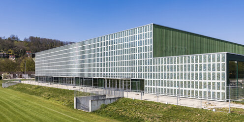 Germany, Tuebingen, modern Multi-Purpose Hall Paul Horn-Arena with solar panels - WDF05255