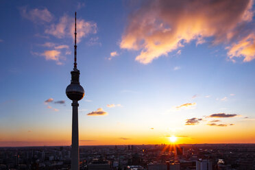 Germany, Berlin, silhouette of television tower at sunset - PUF01410