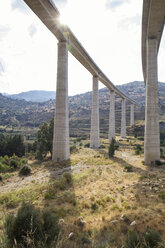 Italien, Sizilien, Tusa, Autobahnbrücke und Schafherde - MAMF00643