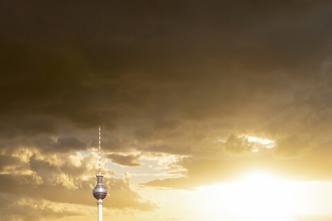 Germany, Berlin, view to television tower at sunset stock photo