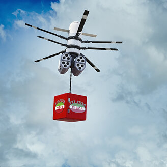 Drone delivering pizza in sky - BLEF02213