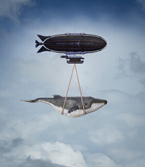 Blimp carrying whale in sky - BLEF02626