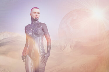 Android-Frau auf futuristischem Planeten - BLEF02824