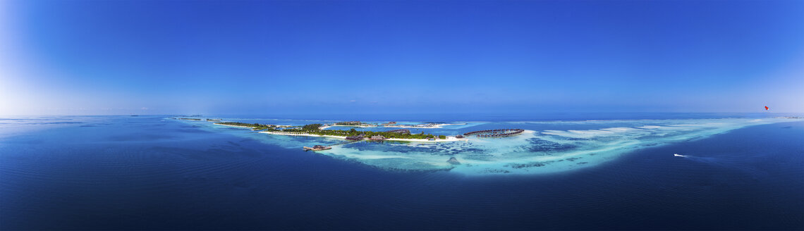 Malediven, Süd-Male-Atoll, Luftaufnahme des Resorts auf den Inseln Olhuveli und Bodufinolhu - AMF06989
