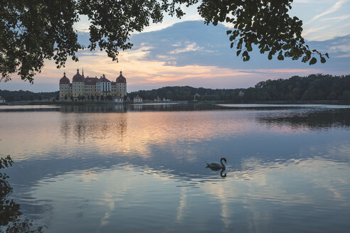 Deutschland, Sachsen, Schloss Moritzburg am Schlossteich am Abend - ASCF01012