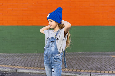 Portrait of young girl with blue woolly hat - ERRF01237