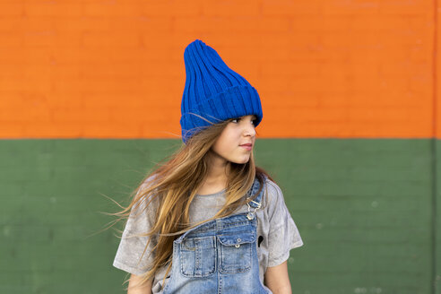 Portrait of young girl with blue woolly hat - ERRF01252