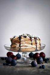 Pancake stack with chocolate sauce, whole figs - CUF50811