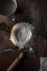 Flour pile on wooden table - ISF21360