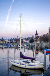 Schweiz, Arbon, Bodensee, Hafen im Winter - PUF01454