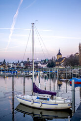 Switzerland, Arbon, Lake Constance, harbor in winter - PUF01454