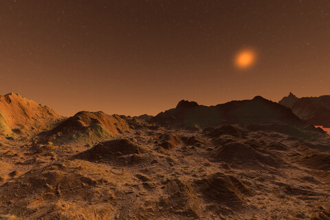 3D gerenderte Illustration der Oberfläche des Planeten Mars, lizenzfreies Stockfoto