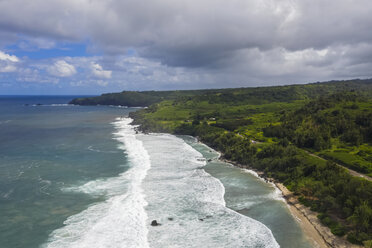 Aerial view over Pacific Ocean and West Maui Mountains, Punalau Beach, Maui, Hawaii, USA - FOF10740