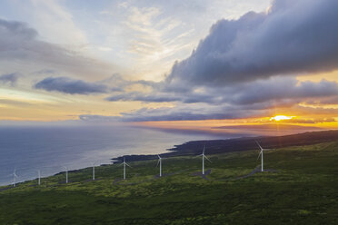 USA, Hawaii, Maui, south coast, wind turbines at sunset - FOF10755