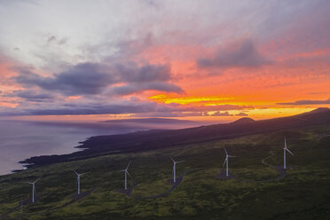 USA, Hawaii, Maui, Südküste, Windkraftanlagen bei Sonnenuntergang - FOF10758