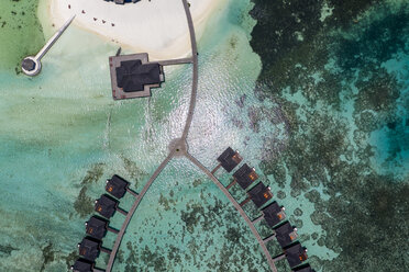 Overhead view to water bungalows at Olhuveli, South Male Atoll, Maldives - AMF07036