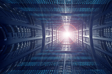 Light shining from bending binary code and computer servers - BLEF04088