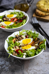 Rocket salad with fried champignons, hard-boiled egg, tomatoes and feta - SARF04289