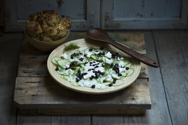 ucumber salad with black beans, sheep cheese, dill and pickled bread - MAEF12872