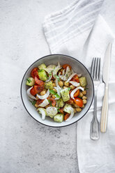 Salad with cucumbers, chickpeas, onion, cherry tomatoes, basil, chia seed - GIOF06355