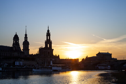 Skyline by sunset, Dresden, Germany stock photo