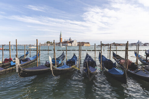 Blick auf San Giorgio Maggiore mit einer Reihe von Gondeln im Vordergrund, Venedig, Italien - WPEF01549