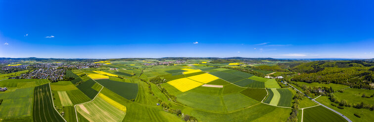 Aerial view of rape fields and cornfields near Usingen and Schwalbach, Hesse, Germany - AMF07056