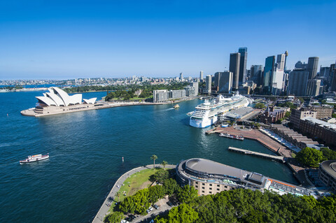 Blick über Sydney mit Opernhaus, New South Wales, Australien, lizenzfreies Stockfoto