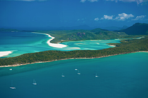 Luftaufnahme von Whitehaven Beach, Whitsunday Islands, Queensland, Australien, lizenzfreies Stockfoto