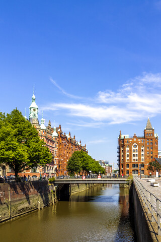 Blick auf die alte Speicherstadt, Hamburg, Deutschland, lizenzfreies Stockfoto