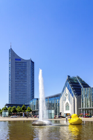 City-Hochhaus, Augusteum und Paulinum am Augustusplatz, Leipzig, Deutschland, lizenzfreies Stockfoto