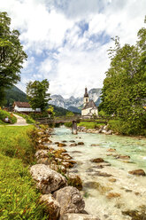 Parish church of St Sebastian with Reiteralpe mountain in the background, Ramsau, Germany - PUF01572