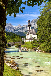 Parish church of St Sebastian with Reiteralpe mountain in the background, Ramsau, Germany - PUF01577