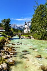 Parish church of St Sebastian with Reiteralpe mountain in the background, Ramsau, Germany - PUF01578