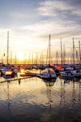 View harbour at sunset, Kuehlungsborn, Germany - PUF01595