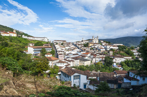 Blick auf die Kolonialstadt Ouro Preto, Minas Gerais, Brasilien, lizenzfreies Stockfoto