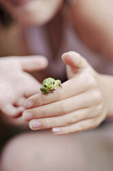 Kaukasisches Mädchen spielt mit Frosch - BLEF06467